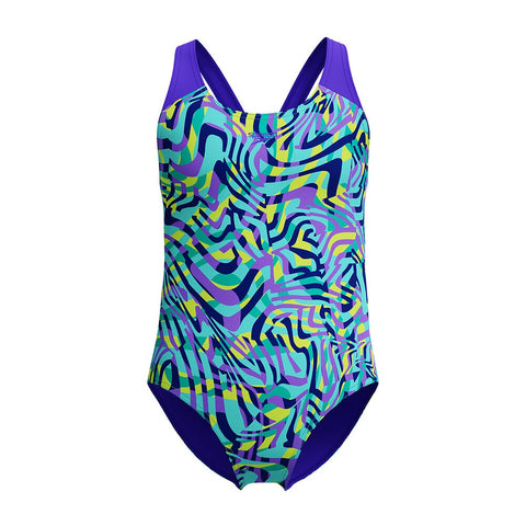 Girls Digital Allover Splashback One Piece Indigo Glow