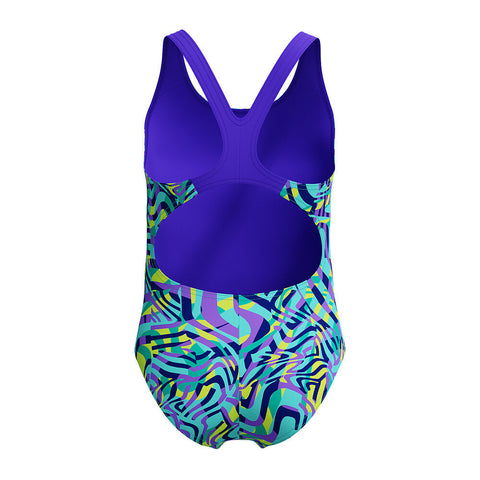 Girls Digital Allover Splashback One Piece Indigo Glow