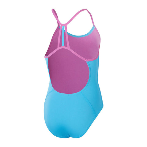 Girls Solid Lane Line Back One Piece Pickton Blue