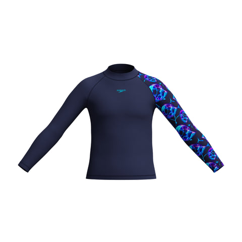 Boys Print Long Sleeve Rash Top Peacoat Mayan Blue