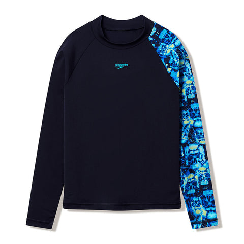 Boys Long Sleeve Print Rash Guard Anthricite Teal