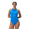 Womens Racer Zip Swimsuit With Built In Swim Bra One Piece Lagoon Blue