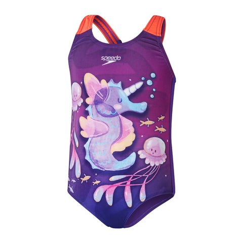 Toddler Girls Digital Printed Swimsuit Purple Pink Seahorse