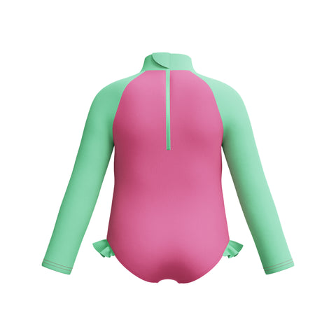 Toddler Girls Digital LS Frill Swimsuit Neon Bubblegum Watermelon