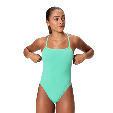 Womens Solid V-Back 2.0 One Piece Aqua