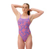 Womens Printed Web Back One Piece Coral Cluster Indigo Glow