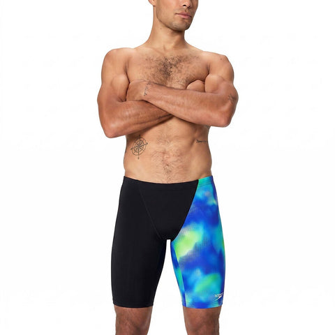 Mens Placement V-Cut Jammer Black Light Blue