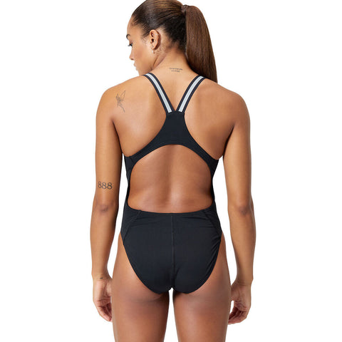 Womens Performance Back One Piece Black Silver