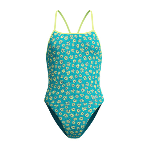 Womens Printed Turnback One Piece Bloom Burst Turquoise Gem