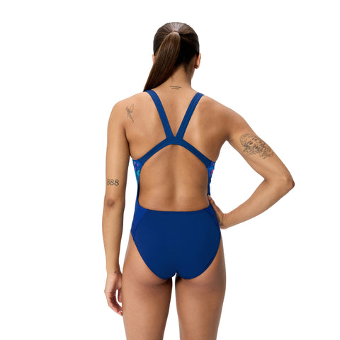 Womens Placement Printed Leaderback One Piece Pixi Pool Navy