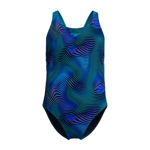 Girls Allover Print Leaderback One Piece Deep Sapphire Mayan Blue