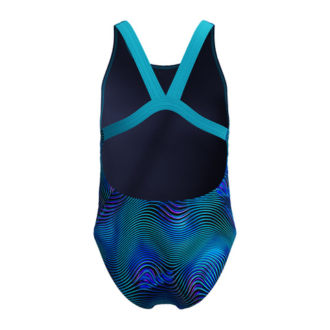 Girls Allover Print Leaderback One Piece Deep Sapphire Mayan Blue