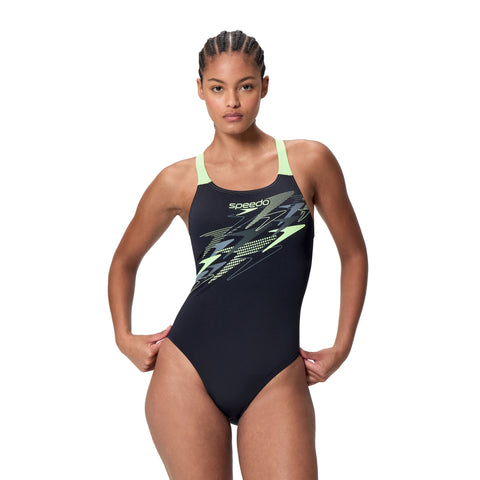 Womens Medley Logo One Piece Black Light Green