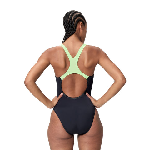 Womens Medley Logo One Piece Black Light Green