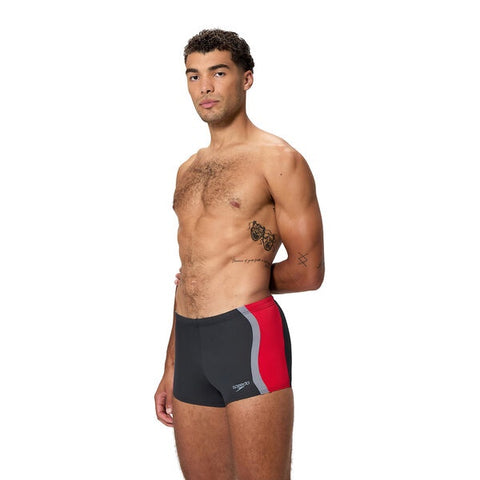 Mens Solid Splice Aquashort Black Red