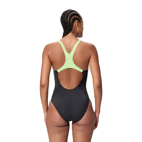 Womens Solid Splice Medalist One Piece Anthracite Pale Clover