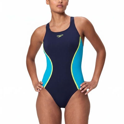 Womens Solid Splice Medalist One Piece Anthracite Hyperteal