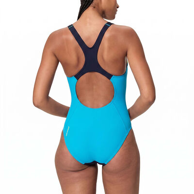 Womens Solid Splice Medalist One Piece Anthracite Hyperteal