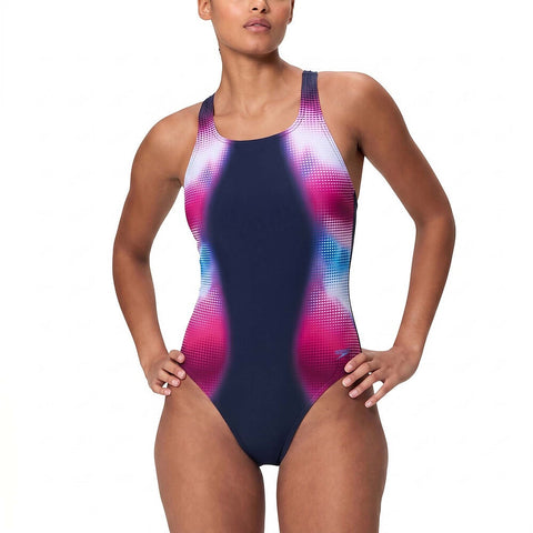 Womens Engineered Print Medalist One Piece Anthracite Pink