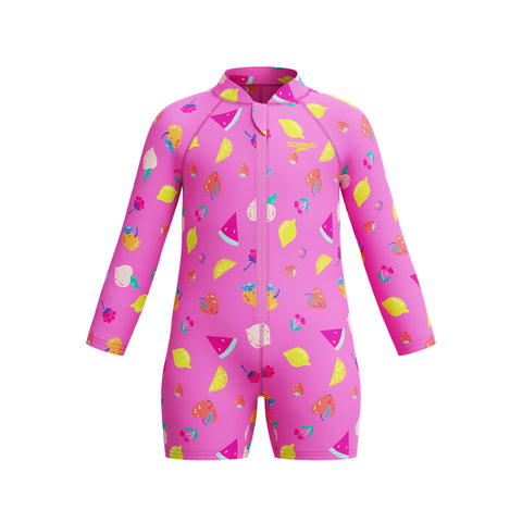 Toddler Girls Printed Long Sleeve Zip Sunsuit Neon Flamingo