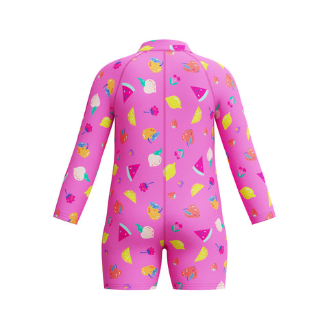 Toddler Girls Printed Long Sleeve Zip Sunsuit Neon Flamingo