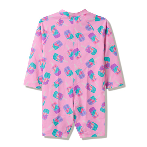 Toddler Girls Long Sleeve Print Zip One Piece Strawberry Crepe