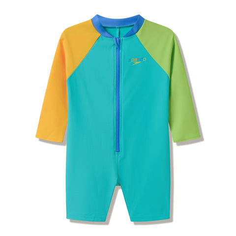 Toddler Boys Long Sleeve Colourblock Zip One Piece Aqua Breeze