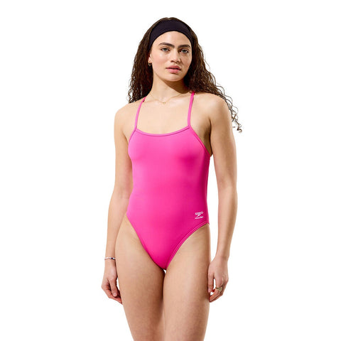 Womens Solid Endurance+ V-Back 2.0 One Piece Pink