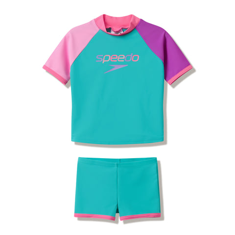 Toddler Unisex Short Sleeve Rash Guard Set Turquoise