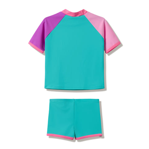 Toddler Unisex Short Sleeve Rash Guard Set Turquoise
