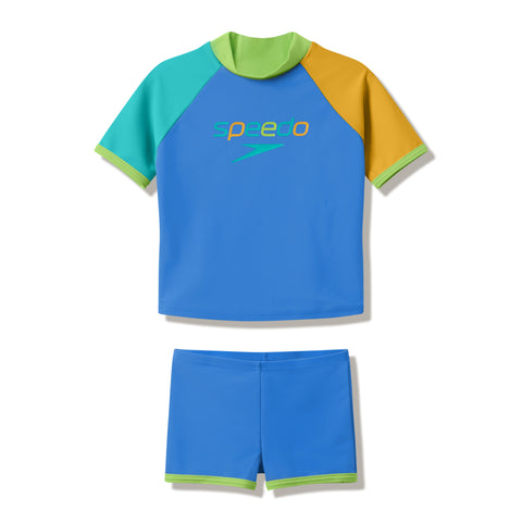 Toddler Unisex Short Sleeve Rash Guard Set Blue Green
