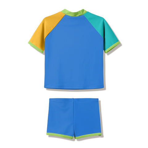 Toddler Unisex Short Sleeve Rash Guard Set Blue Green