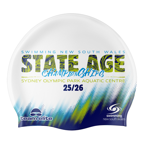 2026 NSW Speedo Youth State Age SC Championships Cap White Blue