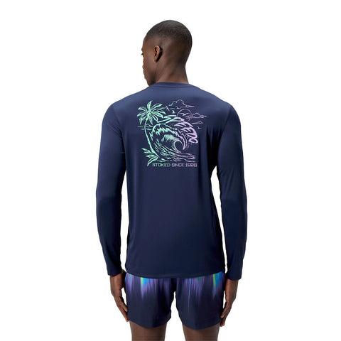 Mens  Long Sleeve Graphic Swim Shirt Speedo Navy