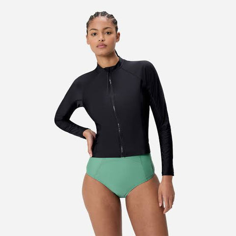 Womens Zip Long Sleeve Rashtop Black